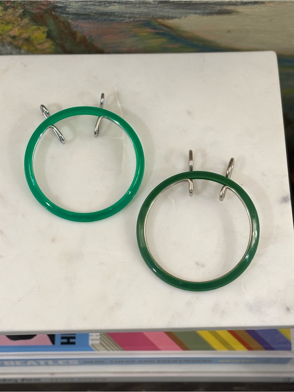 Embroidery Hoops 4” W/metal squeeze spring clamps, Kelly & Forest Green VTG MINT